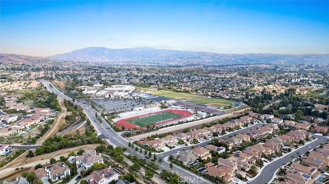 bird's eye view with a mountain view