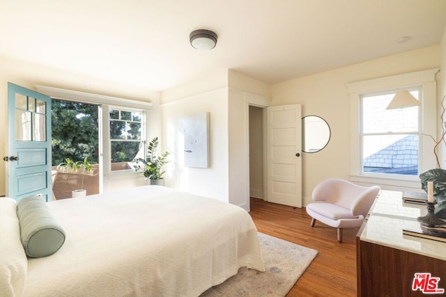 bedroom with wood-type flooring