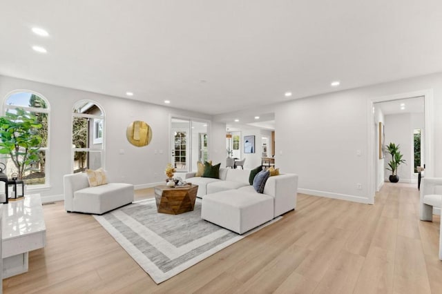 living room with light hardwood / wood-style floors