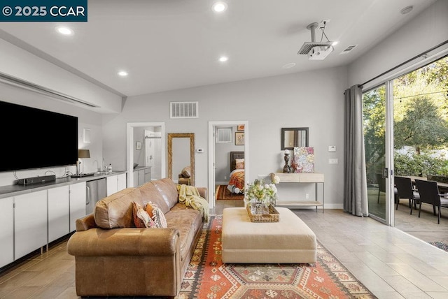 living room with sink