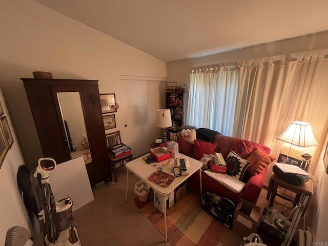 living room featuring vaulted ceiling