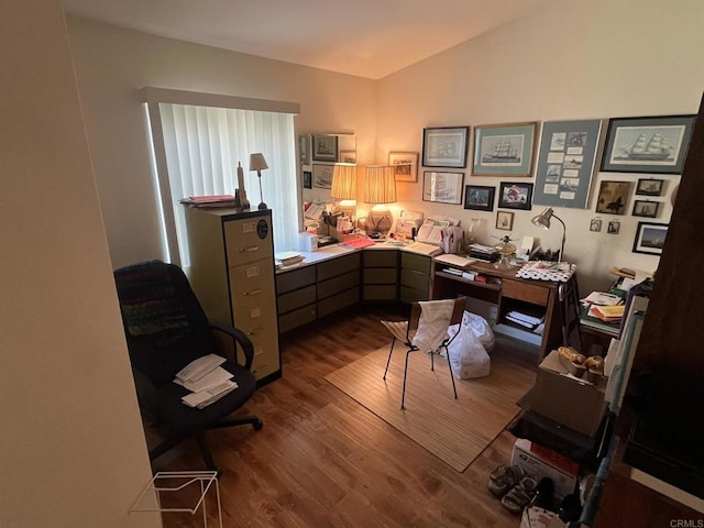 home office featuring hardwood / wood-style floors