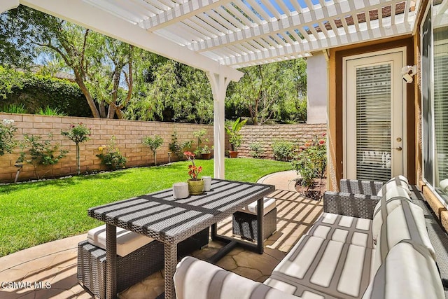 view of patio with an outdoor hangout area and a pergola