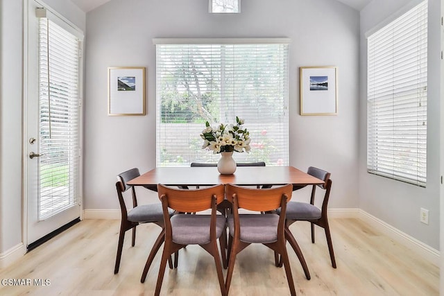 dining area with light hardwood / wood-style floors