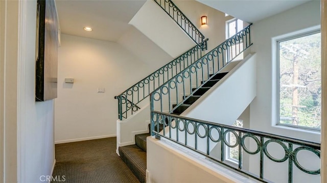 staircase with carpet flooring