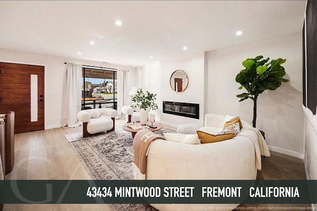 living room with light hardwood / wood-style flooring