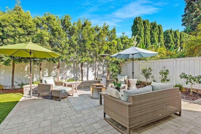 view of patio / terrace featuring an outdoor living space