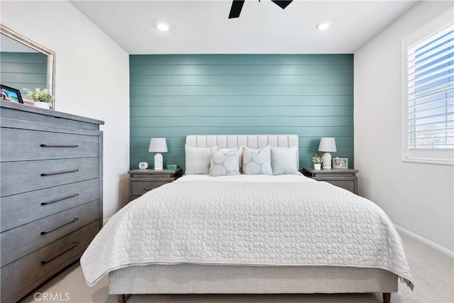 bedroom with carpet floors and ceiling fan