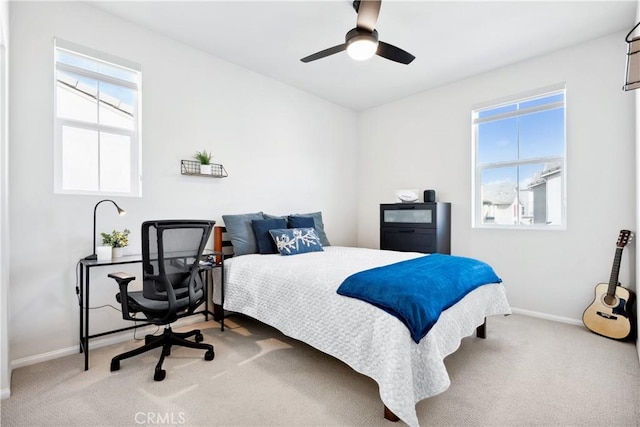 bedroom featuring carpet floors and ceiling fan