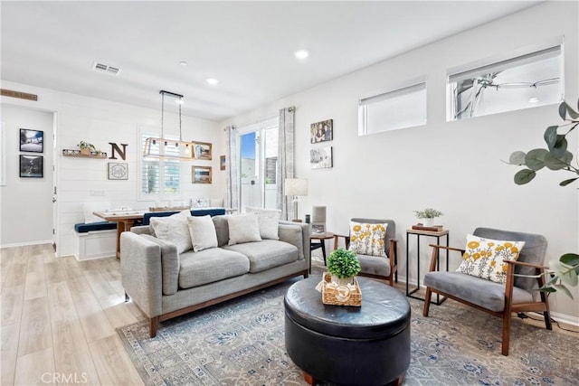 living room with light wood-type flooring