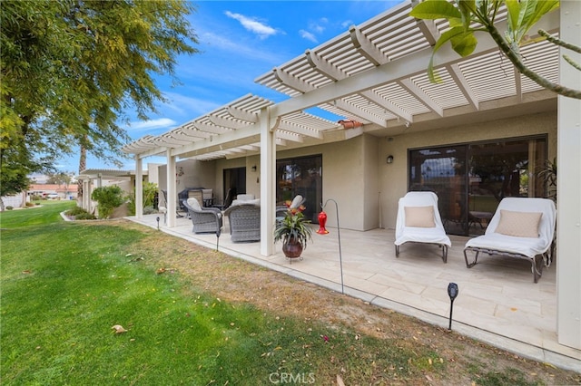 view of patio featuring outdoor lounge area and a pergola