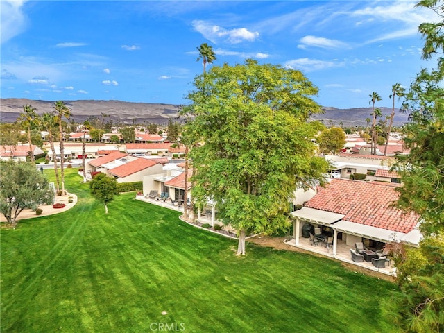 drone / aerial view featuring a mountain view