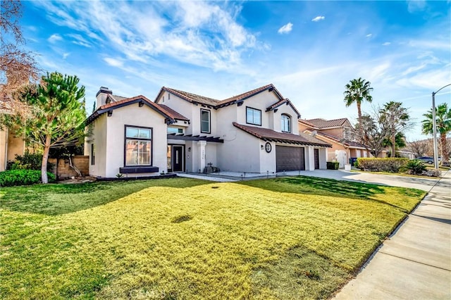 view of front of home featuring a pergola, a garage, and a front lawn