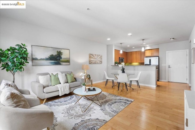 living room with light hardwood / wood-style floors