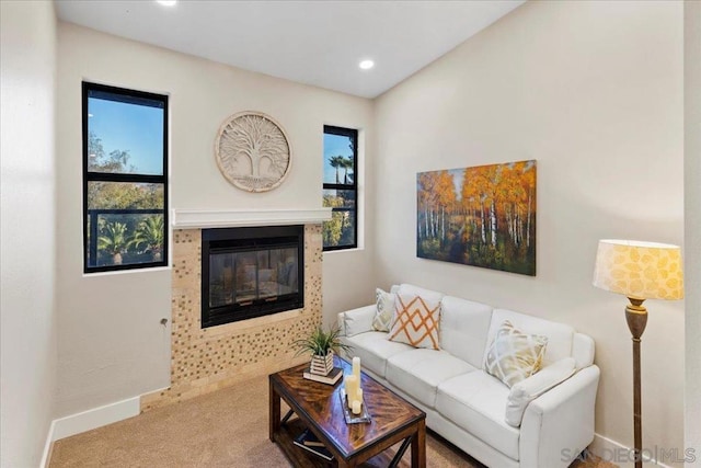 living room featuring light colored carpet