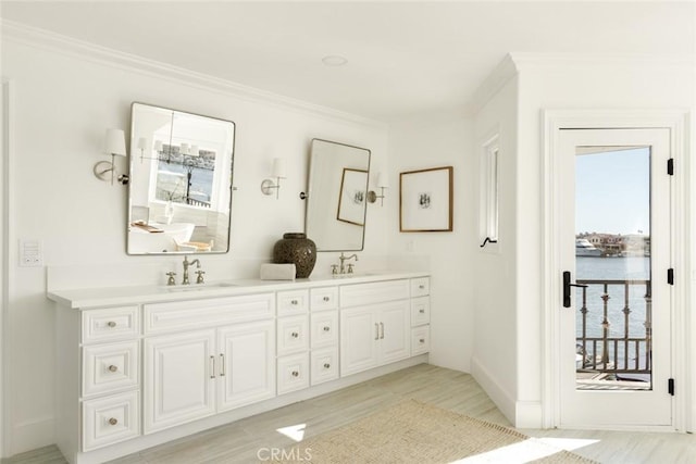 bathroom featuring vanity and crown molding