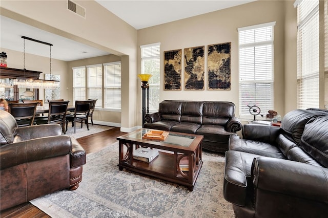 living room with wood-type flooring