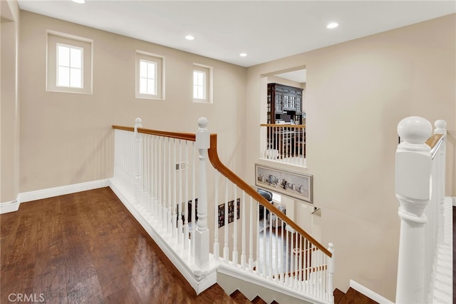 stairs featuring wood-type flooring and plenty of natural light