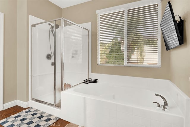 bathroom with plus walk in shower