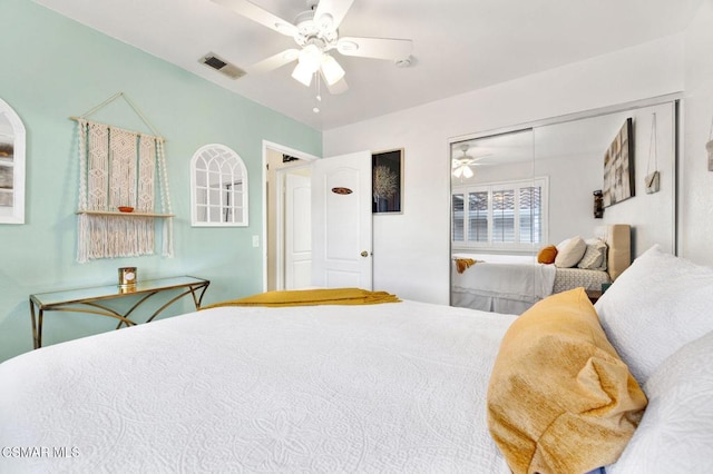 bedroom with a closet and ceiling fan