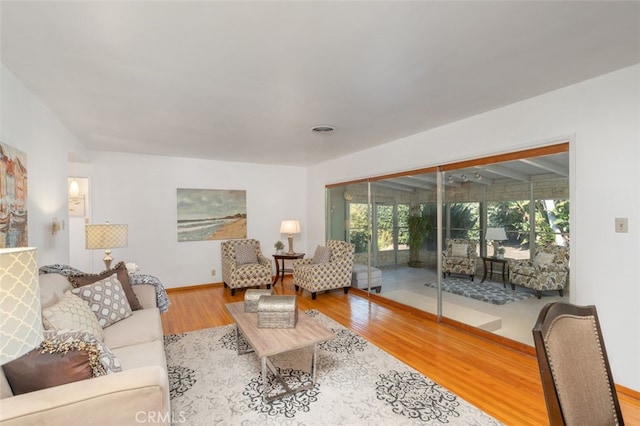 living room with hardwood / wood-style flooring