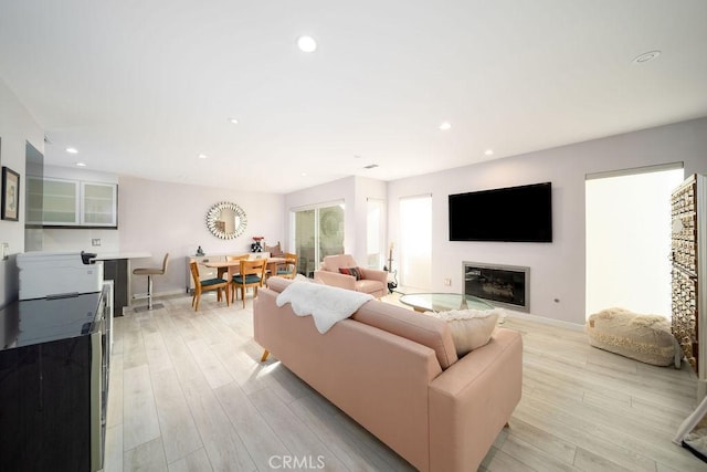 living room with light hardwood / wood-style floors