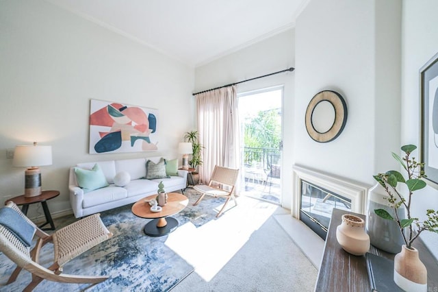 living room featuring ornamental molding