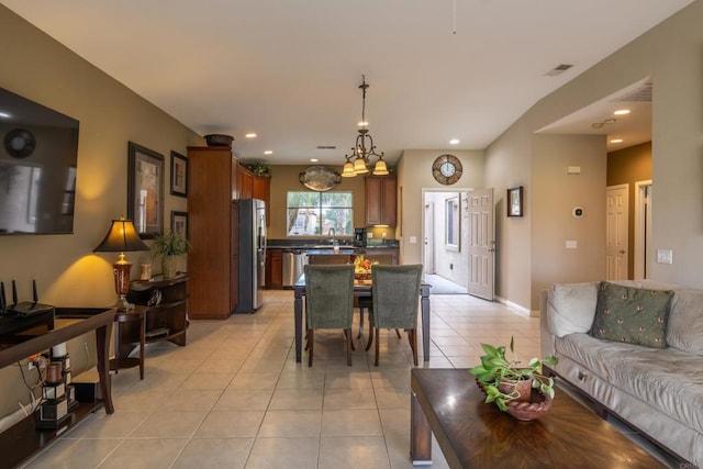 living room with light tile patterned floors