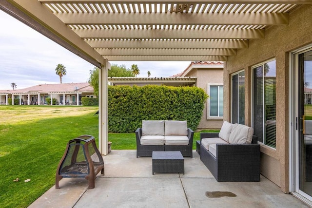 view of patio / terrace with outdoor lounge area and a pergola