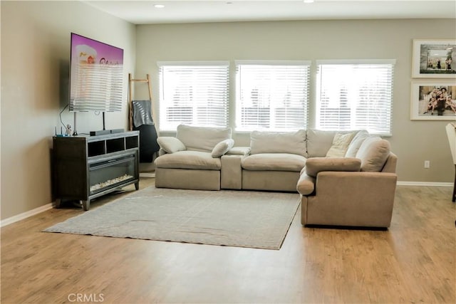 living room featuring light wood-type flooring