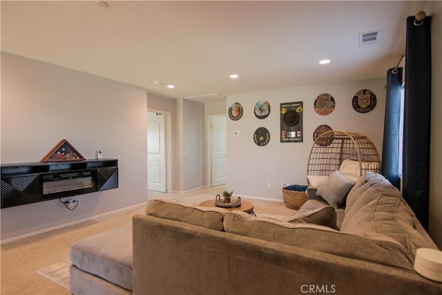 living room with light carpet