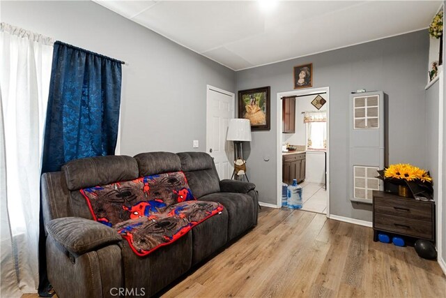 living room with light hardwood / wood-style flooring