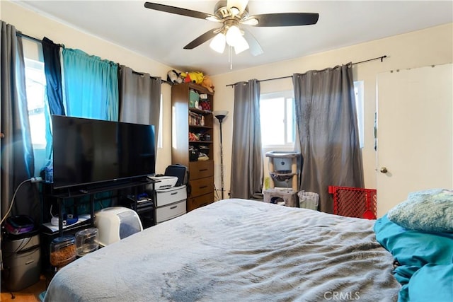 bedroom featuring ceiling fan