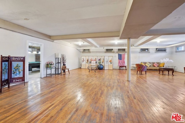 exercise room featuring pool table and hardwood / wood-style floors