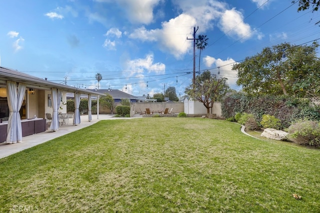 view of yard with a patio area and a storage unit