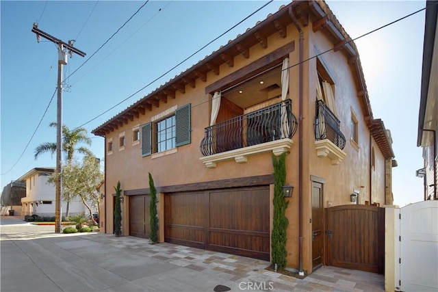 view of building exterior featuring a garage