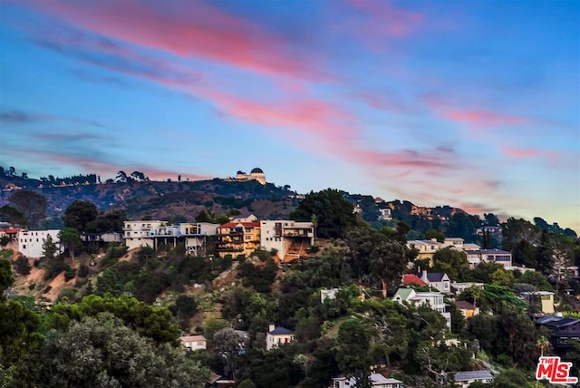 view of aerial view at dusk