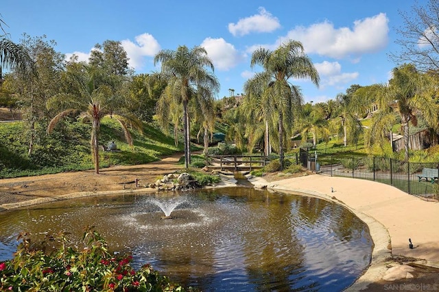 view of home's community with a water view