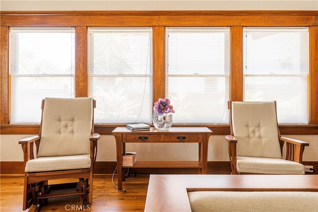 sitting room featuring hardwood / wood-style floors and plenty of natural light