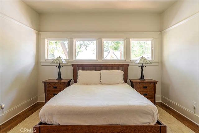 bedroom featuring multiple windows and wood-type flooring