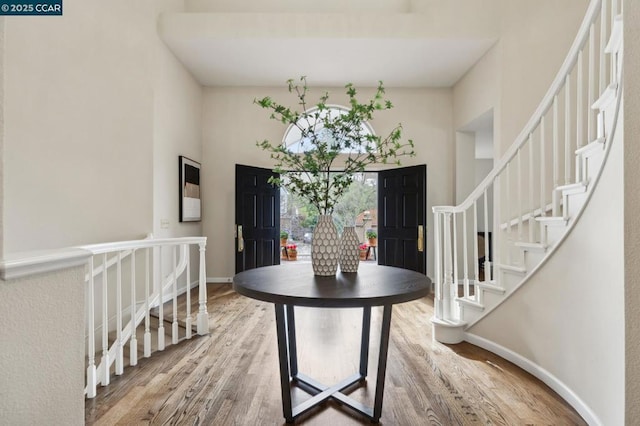 foyer with wood-type flooring