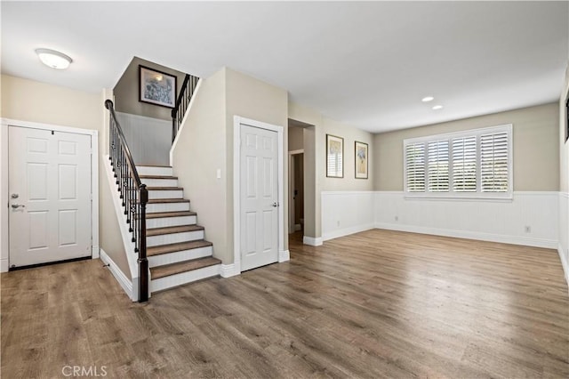 basement featuring wood-type flooring