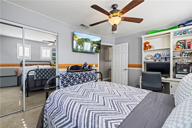 bedroom with a closet and ceiling fan