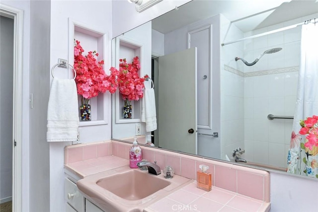 bathroom with vanity and shower / tub combo