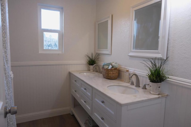 bathroom featuring vanity and wood-type flooring