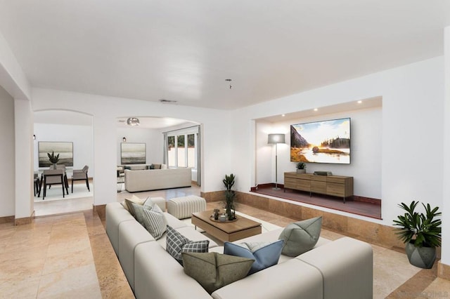 view of tiled living room