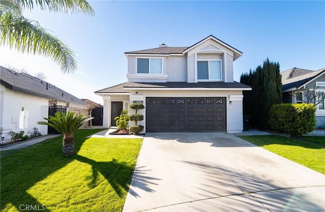 front of property with a garage and a front lawn