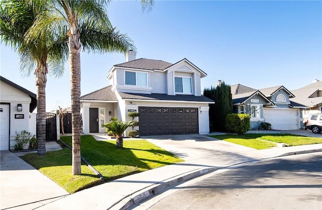 view of front of house featuring a garage and a front yard