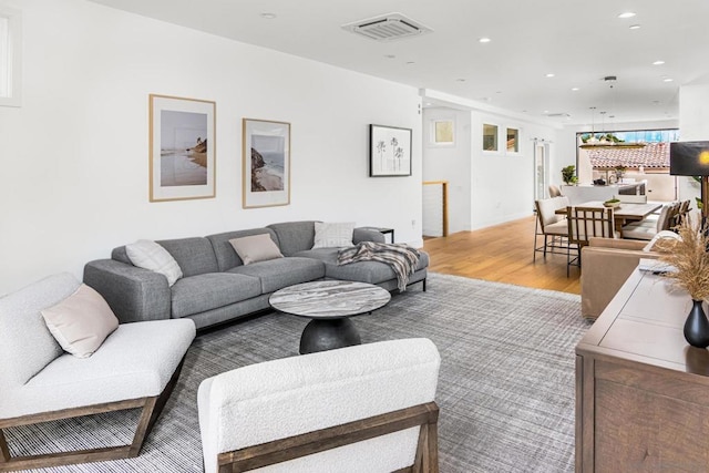 living room featuring light wood-type flooring