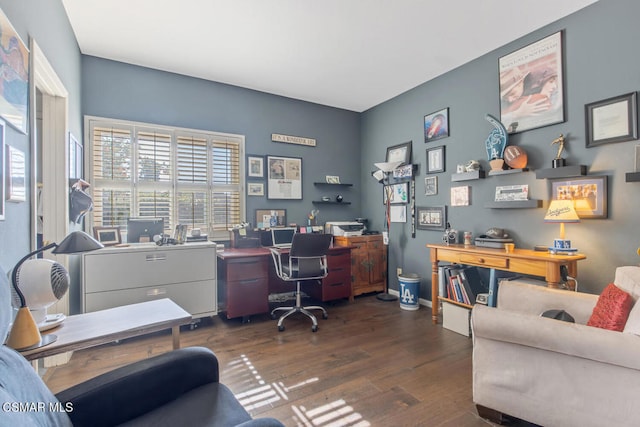 office area with dark hardwood / wood-style flooring